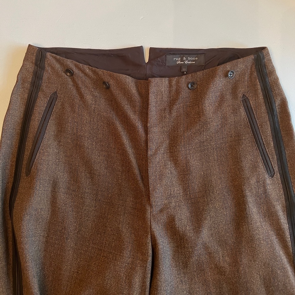 Rag & Bone (store exclusive) wool trousers size 10, brown w. black piping